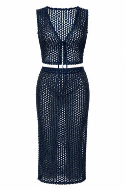 Rahi Black Sequin Crochet Crop Top & Maxi Skirt Set - S (New With Tags)